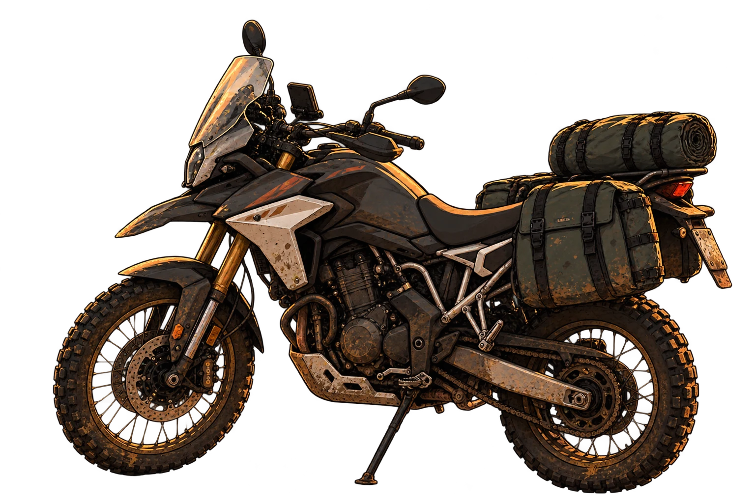 A loaded adventure motorbike